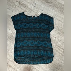 Pink Republic, black and teal blouse.